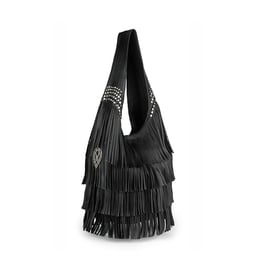 Farah leather hobo fringe bag with studs - black