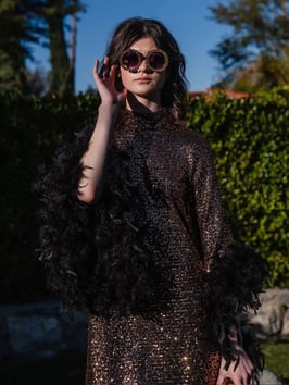 70s Disco Kleid - Braun Glitter (1970er Jahre Stil)