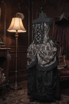 Korsettkleid - Creme/Schwarz Spitze