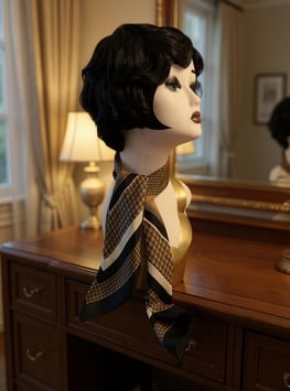 Foulard Satin - Schwarz/Weiss/Camel