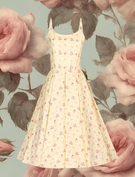 Priscilla  Ditsy Midi Dress - Lemon Floral (50er Jahre Stil)