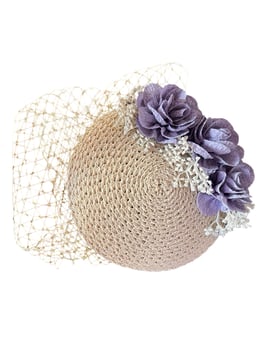Fascinator - Blau-Lila Blumen mit Netz Gold