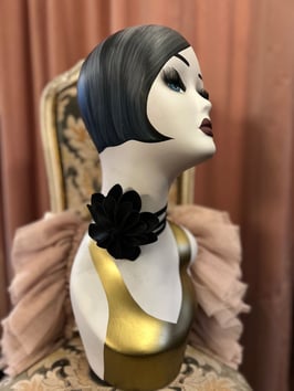 Halsschmuck Lederblume - Schwarz