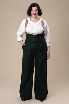 The Miss Fancy Pants Slacks, Bottle green cotton/wool (30er/40er Jahre Stil)