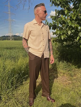 Herrenhemd Bogart Leinen/Viskose - Vintage-Beige (1950er Jahre Stil)