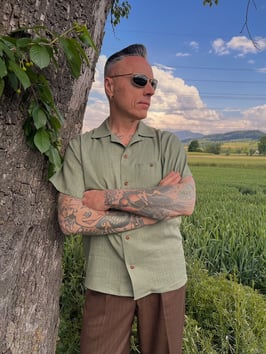 Herrenhemd Bogart Leinen/Viskose - Moos-Grün (1950er Jahre Stil)