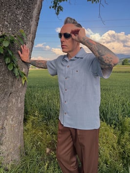 Herrenhemd Bogart Leinen/Viskose - Hellblau (1950er Jahre Stil)