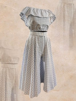 PR Creations Gingham Überrock - Weiss/Hellbau (50er Jahre Stil)