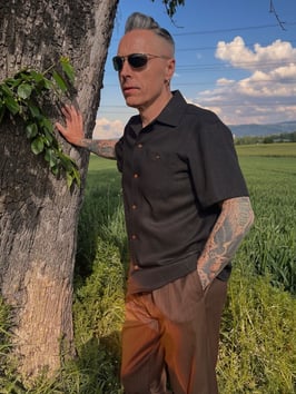 Herrenhemd Bogart Leinen/Viskose - Schwarz (1950er Jahre Stil)