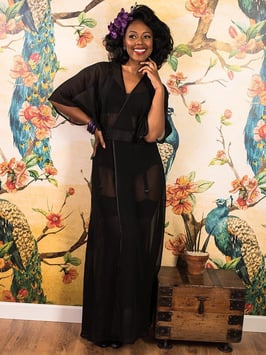 1930s Boudoir Morgenmantel - Schwarz