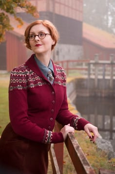The Fair Isle Knit Jacket Emmy Design - Weinrote melierte Wolle
