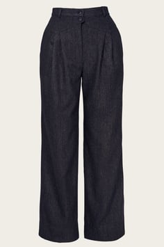 The Fancy Worker Pants - Marineblau und braun gestreifter Wollstoff (1940er Jahre Stil)
