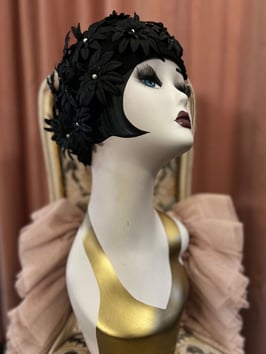 Retro Badekappe Blumen - Schwarz