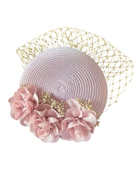 Fascinator Lila - Rosa Blumen mit Netz Gold