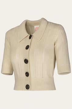 Emmy Design Kontrast Strickjacke - Ivory (1930er Jahre Stil)