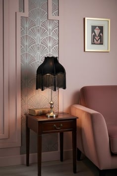 Boudoir Lampenschirm - Schwarz Velvet mit Fransen & Quasten