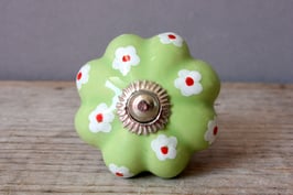 Griff Keramik grün Blume / cabinet pull green floral