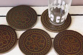 5 runde Glasuntersetzer aus Keramik 70er Jahre - Retro coasters ceramic