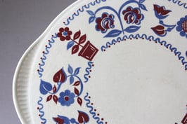 Staffel Blumen rot blau Tortenplatte Keramik Pizzateller Vintage / pizza cake plate flower
