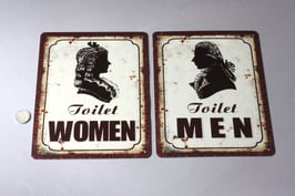 1 Toiletten Schild Mann Frau Gesicht Kopf / Toilet door sign ladies gentlemen face head