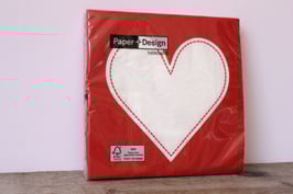 Servietten 33 cm Herz rot weiß / napkins heart red white / Paper + Design