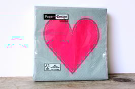 Kleine Servietten 25 cm x 25 cm Herz grau pink / small napkins heart grey pink / Paper + Design
