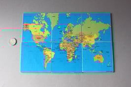 6 "Welt" Glasuntersetzer / Untersetzer aus Holz - "world" coasters wooden