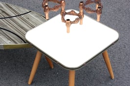 Eckiger Blumenhocker creme weiß | square Vintage plant stand cream white