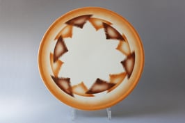 Art Déco Spritzdecor braun orange Tortenplatte Antik / cake plate Vintage 30s 40s
