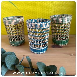 Lot de 3 gobelets en osier,rotin
