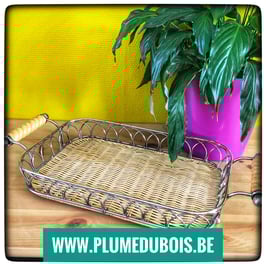 Silea plateau osier et metal argenté style boho