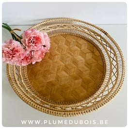 Boho plateau rond en osier rotin.