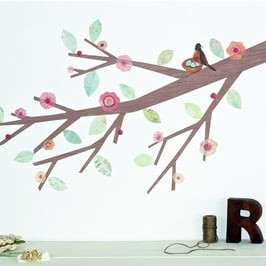 Pink Blossoms Branch and Bird Wall Decal-Wall Sticker