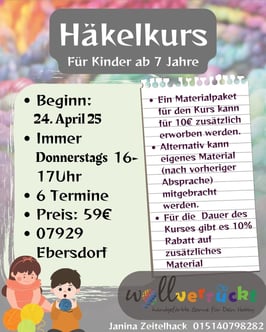 Anfänger- Häkelkurs für Kinder ab 7 Jahren