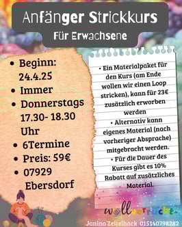 Anfänger- Strickkurs für Erwachsene