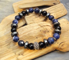 Armband Onyx, Sodalith mit Hämatitrondellen