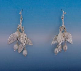 Wisteria Leaf Earring with Pearls on French Wire LW 1 FW