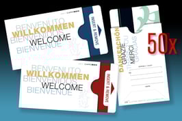 50 keycard Hüllen - Design "WILLKOMMEN 5-sprachig" Version: weiß