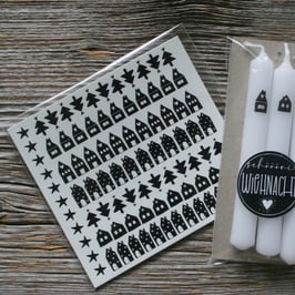 Kerzenstickerset "Häuschen/Tannen"
