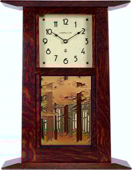 Craftsman Wall or Mantel Clock made with Quartersawn White Oak in "Craftsman Oak" Finish w/choice of 6x8 Motawi Tile.  #CWT-68-CO