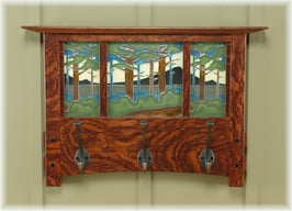 Coat Rack with 8" tall Motawi Tile--Craftsman Oak Finish