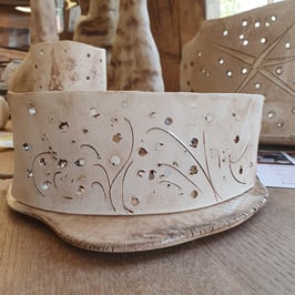 Windlicht ( Nr.370), Passepartout, 7,5 x 18 ( H x L) , frostsichere Kunstkeramik, Unikat, Tischdekoration, Leuchter