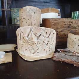 Windlicht ( Nr.364), Passepartout, 11 x 16,5 ( H x L) , frostsichere Kunstkeramik, Unikat, Tischdekoration, Leuchter