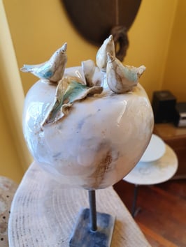 Apfel mit Vögeln, 3er Gruppe, ca. 12 x 10 cm, Unikat Handarbeit, Frostsicher