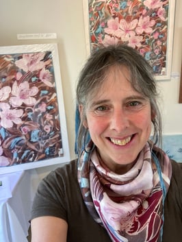 Cherry Plum Blossom silk scarf from an original batik painting