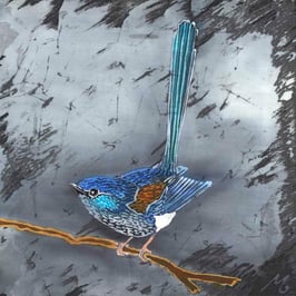 Blue Wren Giclee Batik Print