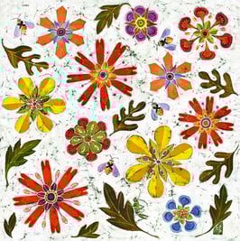 Bees In The Jewel Garden Giclee Batik Print