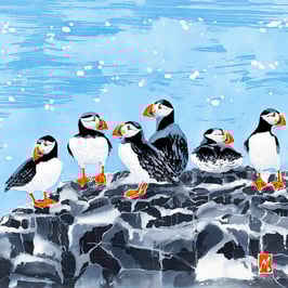 Farne Island Puffins (Square Format) Giclee Batik Print