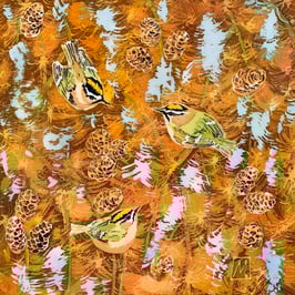 Gold & Firecrests on Larch Giclee Batik Print