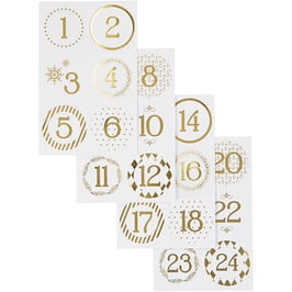 Adventskalender Zahlen Sticker weiß mit Goldfolie